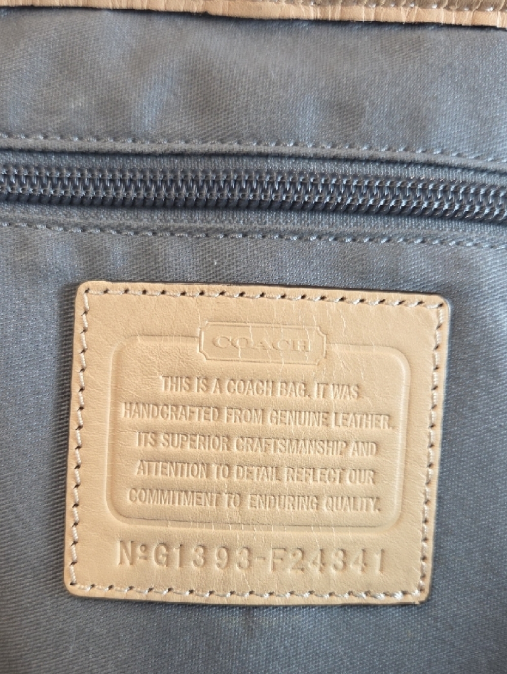 Coach Gray Metro Large Leather Tote with Tan Trim and Shoulder Straps - Picture 6 of 11